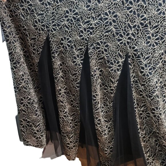 Candalite Womans Maxi Cocktail Dress Gold Black Plus 3X Scallop Mermaid Lace NWT - Picture 5 of 8